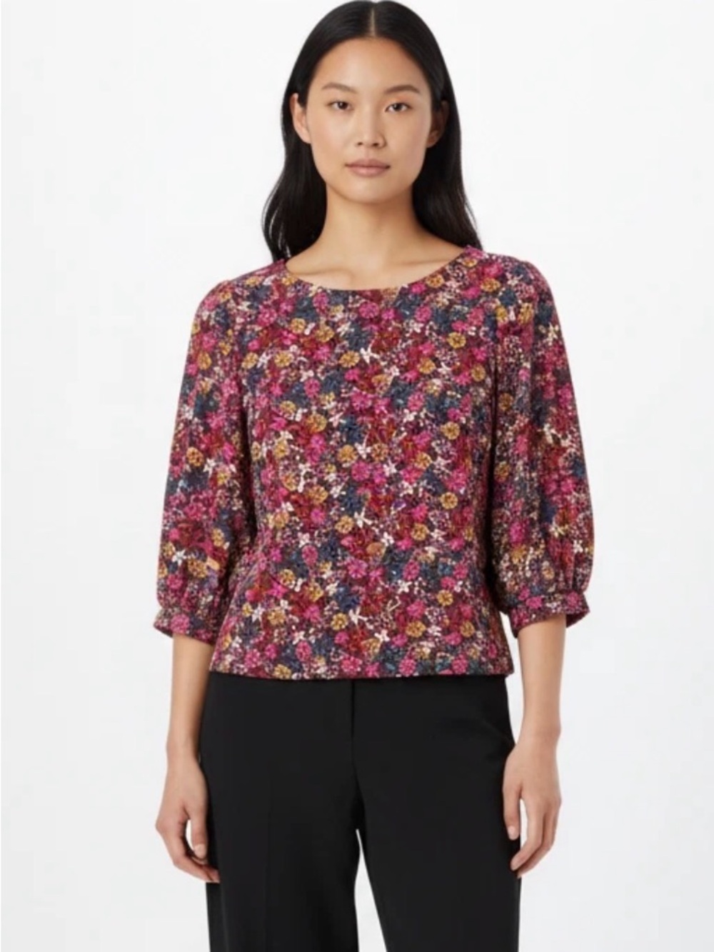 Maeve for Anthropologie Women’s XS Floral Balloon Sleeve Top Decatur Textured